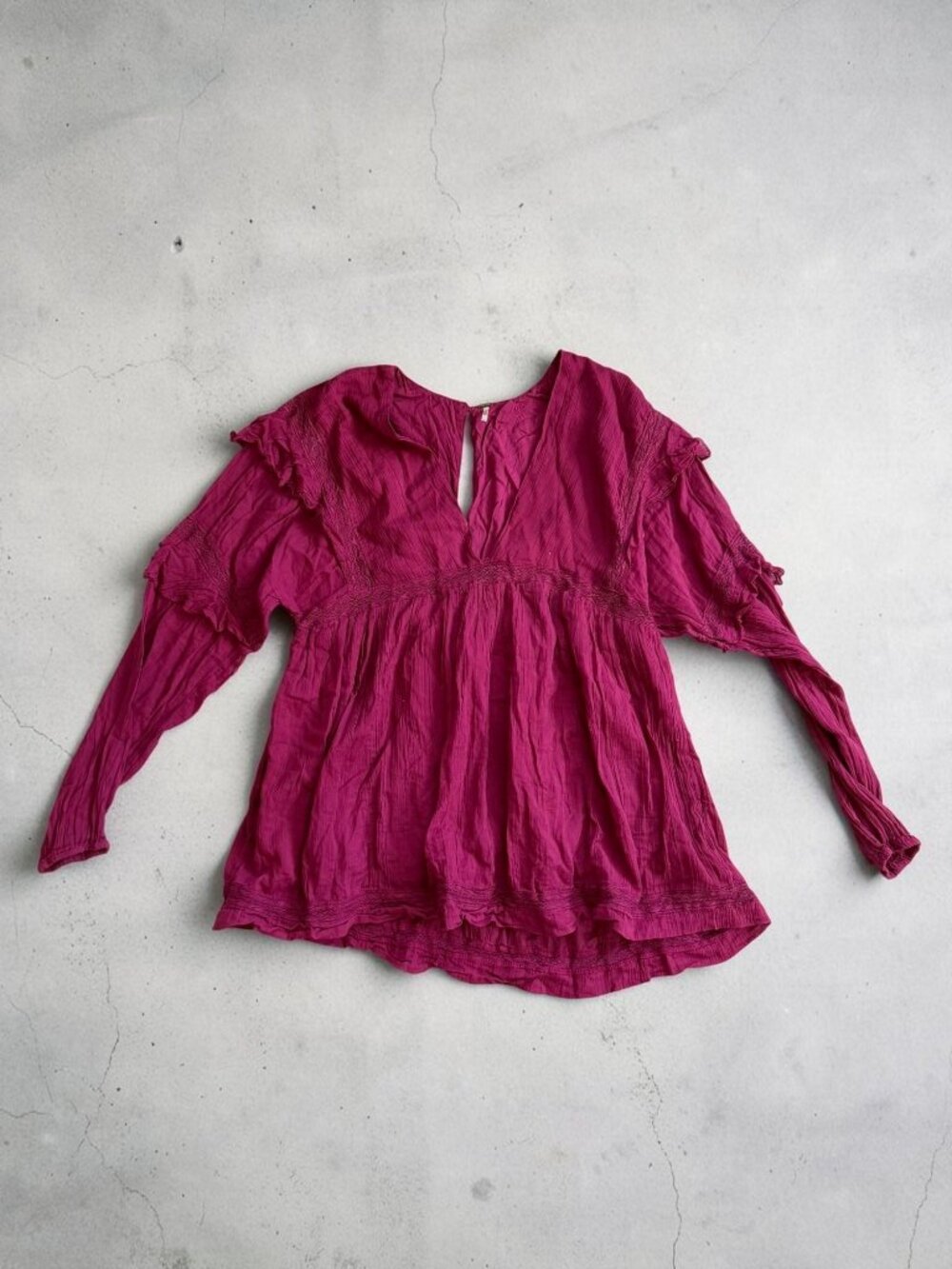 FREE PEOPLE Fuchsia Lace Trim Long Sleeve Romper Size Small